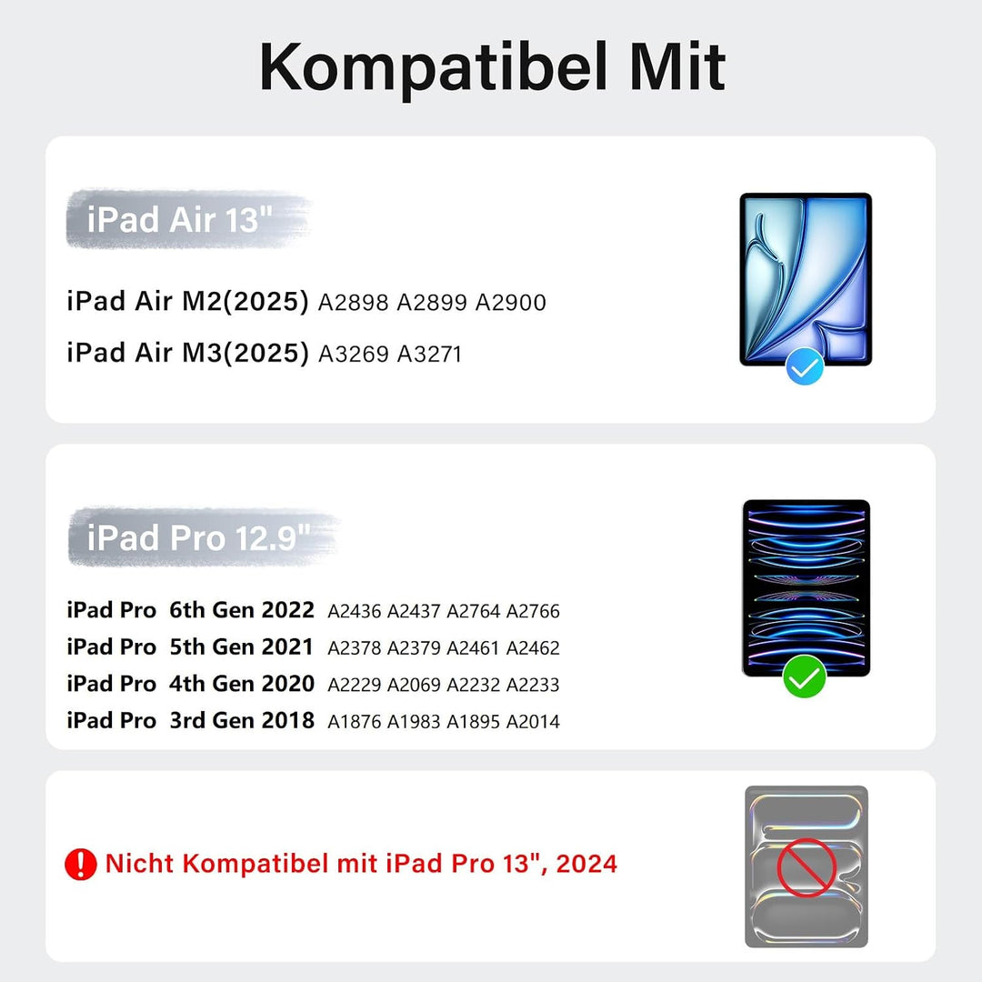 CC Store Hülle mit Tastatur für iPad Air 13 Zoll M3 2025/M2 2024, iPad Pro 12.9 Zoll 6/5/4/3 Gen, Ma
