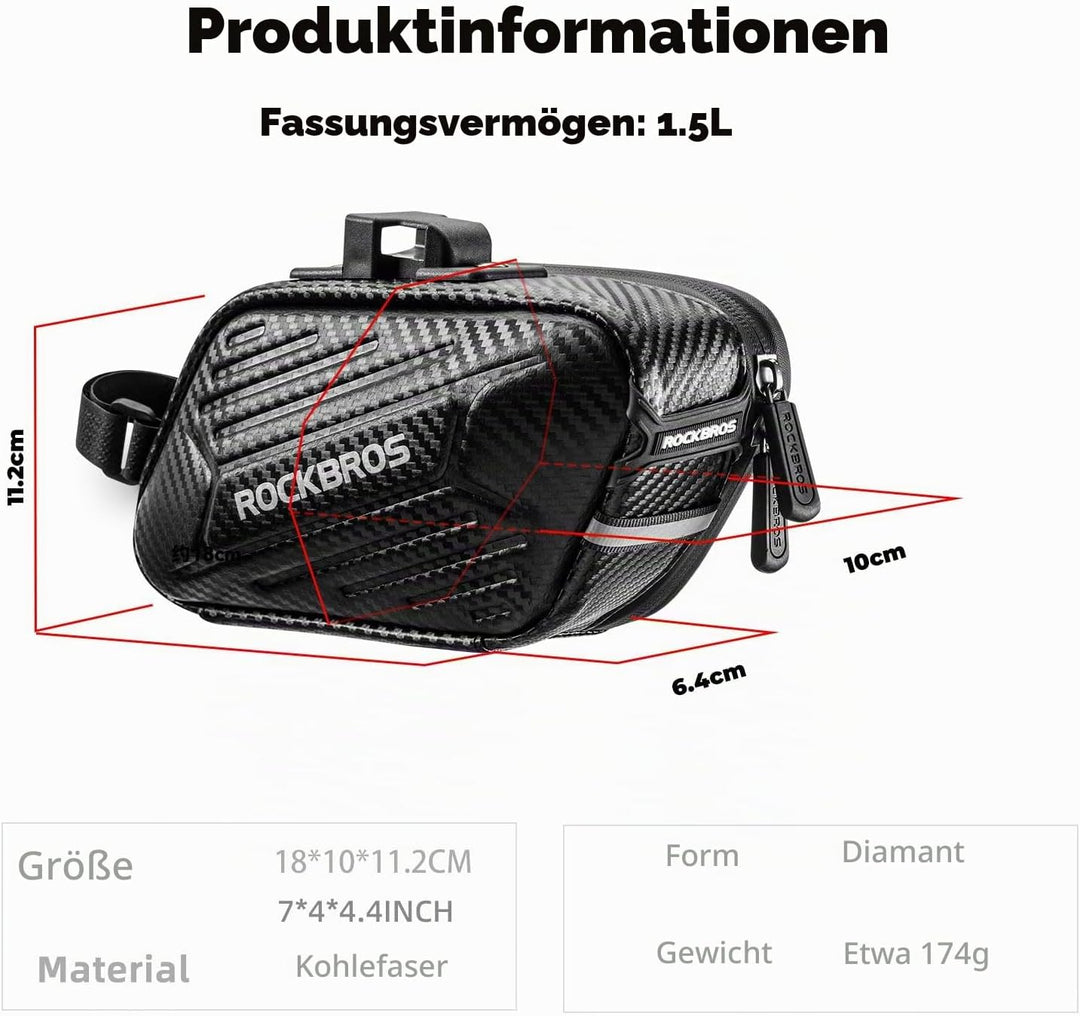 ROCKBROS Fahrrad Satteltasche Fahrradsitz Tasche für MTB Rennrad Faltrad Wasserdicht Kratzfest ca.1,