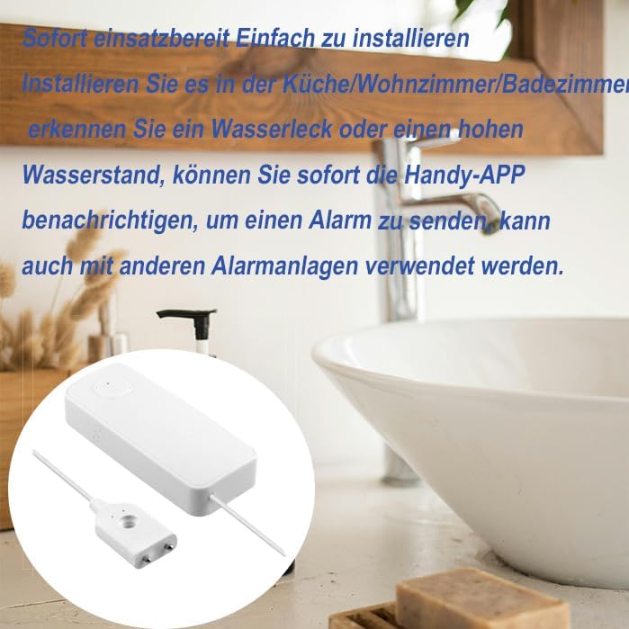 WiFi Wasserleck Sensor, 80dBwater Sensor Alarm, Sumpfpumpe Alarm, TUYA APP Kostenlose Fernüberwachun