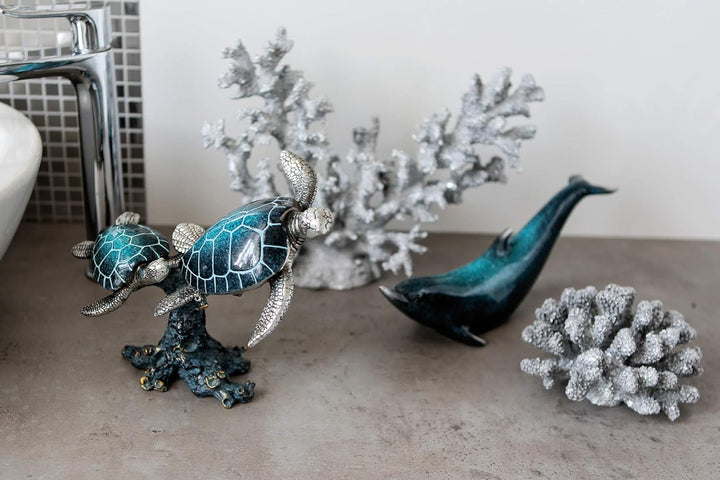 Casablanca Figur Schildkröten - Poly blau-Silber-farbig auf Koralle Breite 24 cm