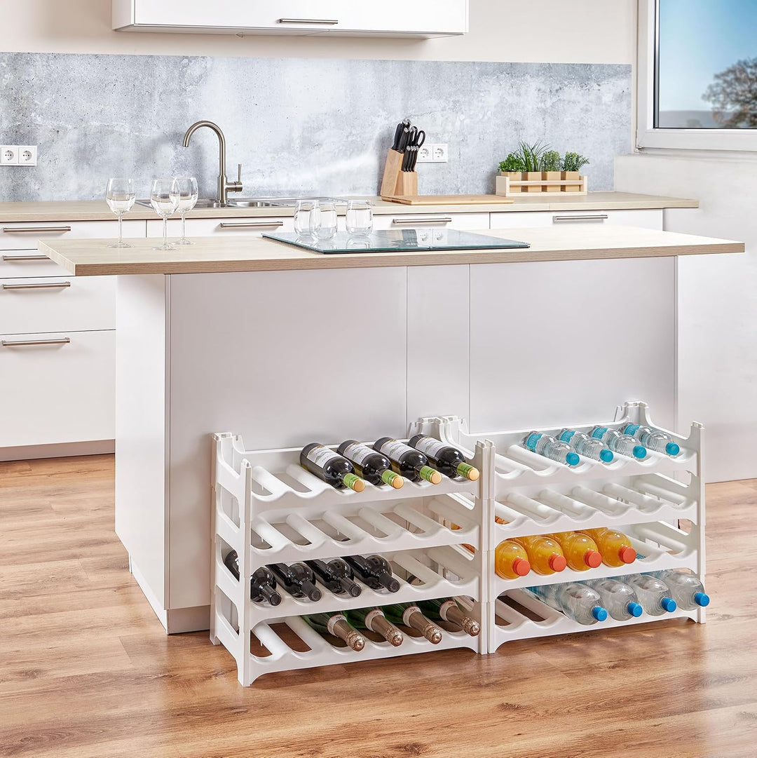 Grizzly Flaschenregal - modulares, stapelbares Design für 48 Flaschen, Weinregal Weiss 8 Module für