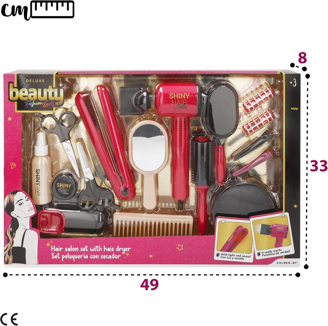Colorbaby Beauty Friseurspielzeug für Mädchen, Deluxe, Fönbürste, Glätteisen mit Licht und Klang, re