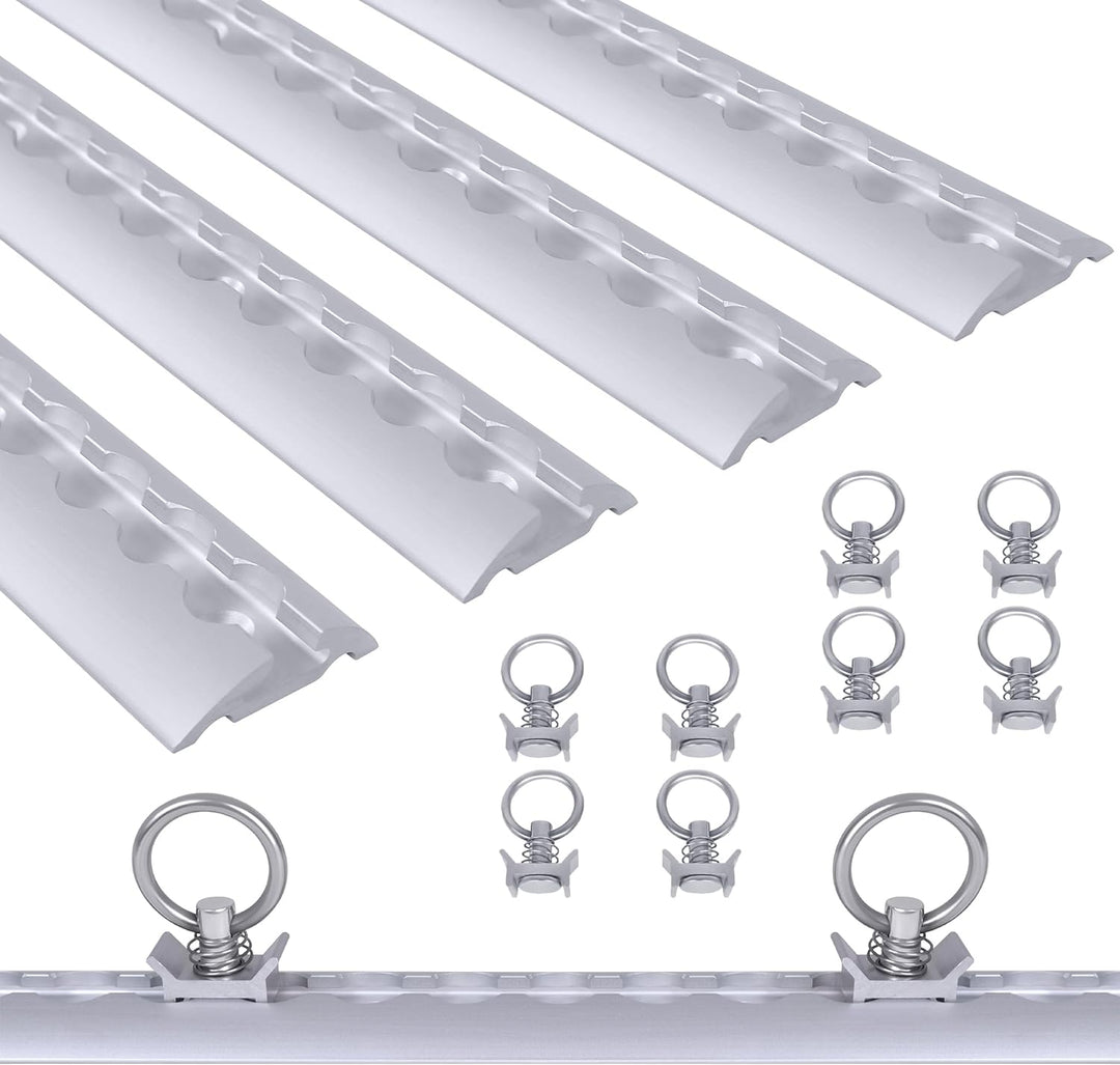 NAIZY 4 x 1m Airlineschiene Set Aluschiene mit 10 Zurrösen, Kederschiene Set inkl. M6 Bohrungen, Sch