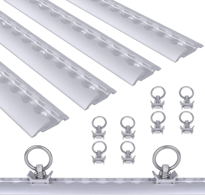 NAIZY 4 x 1m Airlineschiene Set Aluschiene mit 10 Zurrösen, Kederschiene Set inkl. M6 Bohrungen, Sch