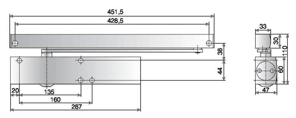 Türschliesser TS 5000 L Ecline, ohne Gleitschiene, Silber