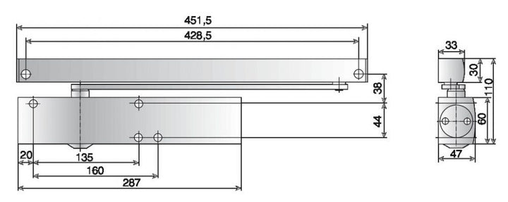 Türschliesser TS 5000 L Ecline, ohne Gleitschiene, Silber