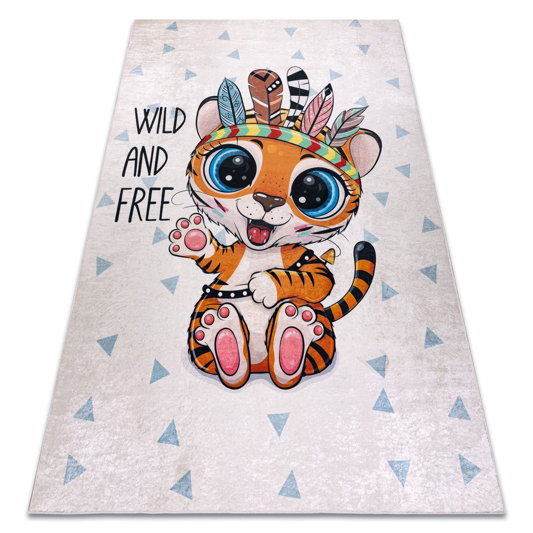 Kinderteppich Bambino Waschteppich Tiger, Indisch, für Kinder Anti-Rutsch - weiss 80x150 cm 80 x 150