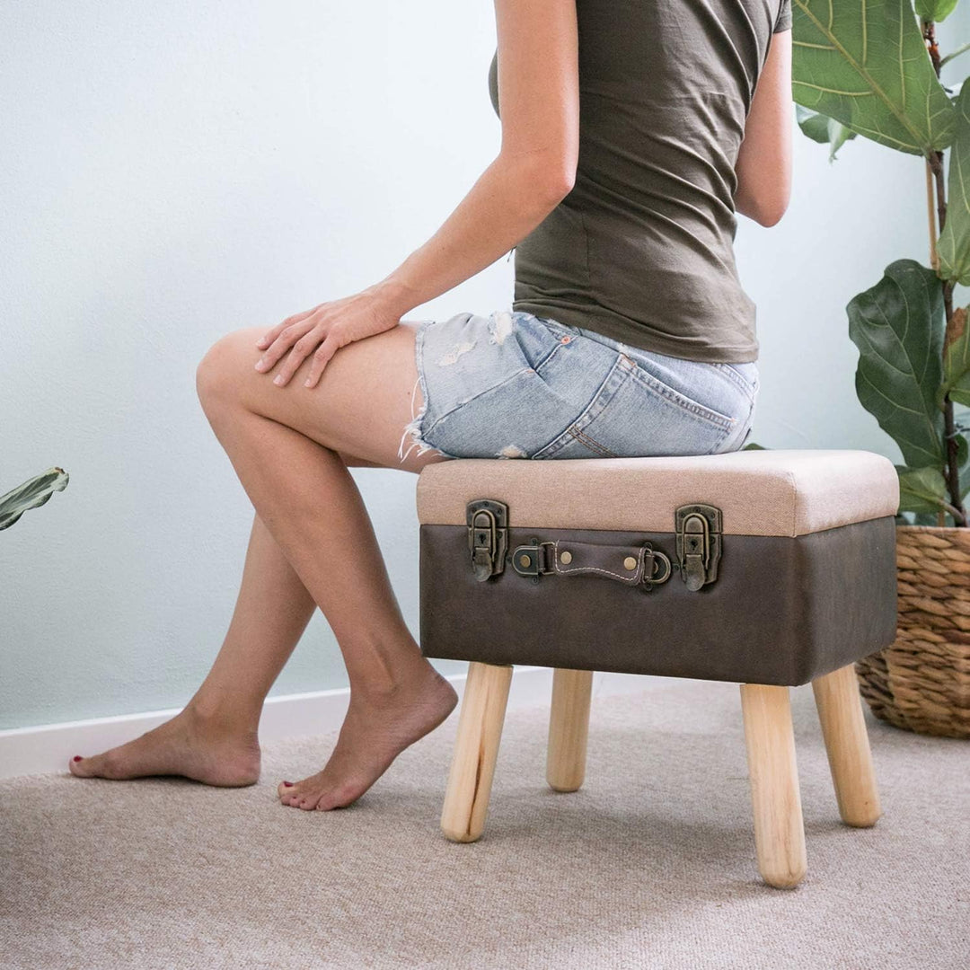 HMF Vintage Sitzhocker mit Stauraum aus Holz | 40 x 32 x 39 cm | Braun | Klassik