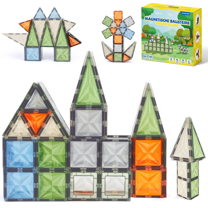 40 Stück Magnetische Bauklötze Set, STEM Magnetische Bauklötze für Kinder, Magnetisches Konstruktion