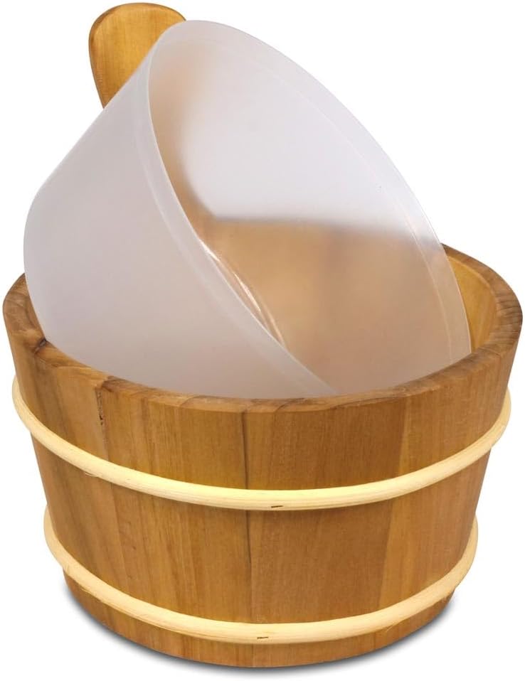 Saunakübel aus Thermoholz 4 L - Dunkler Saunaeimer aus Erlenholz mit Holzreifen & Kunststoffeinsatz