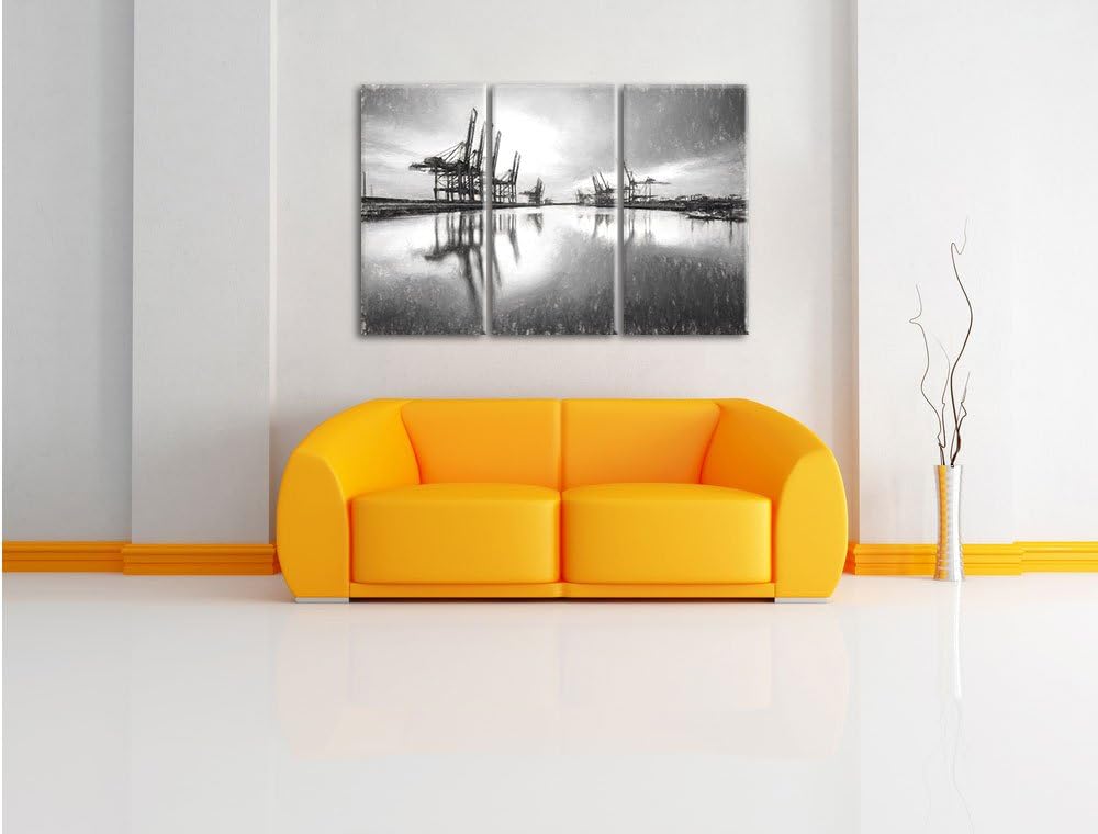 Pixxprint Hafen im Abendschein als Leinwandbild 3 teilig/Grösse: 3 Teilig (120x80) / Wandbild/Kunstd