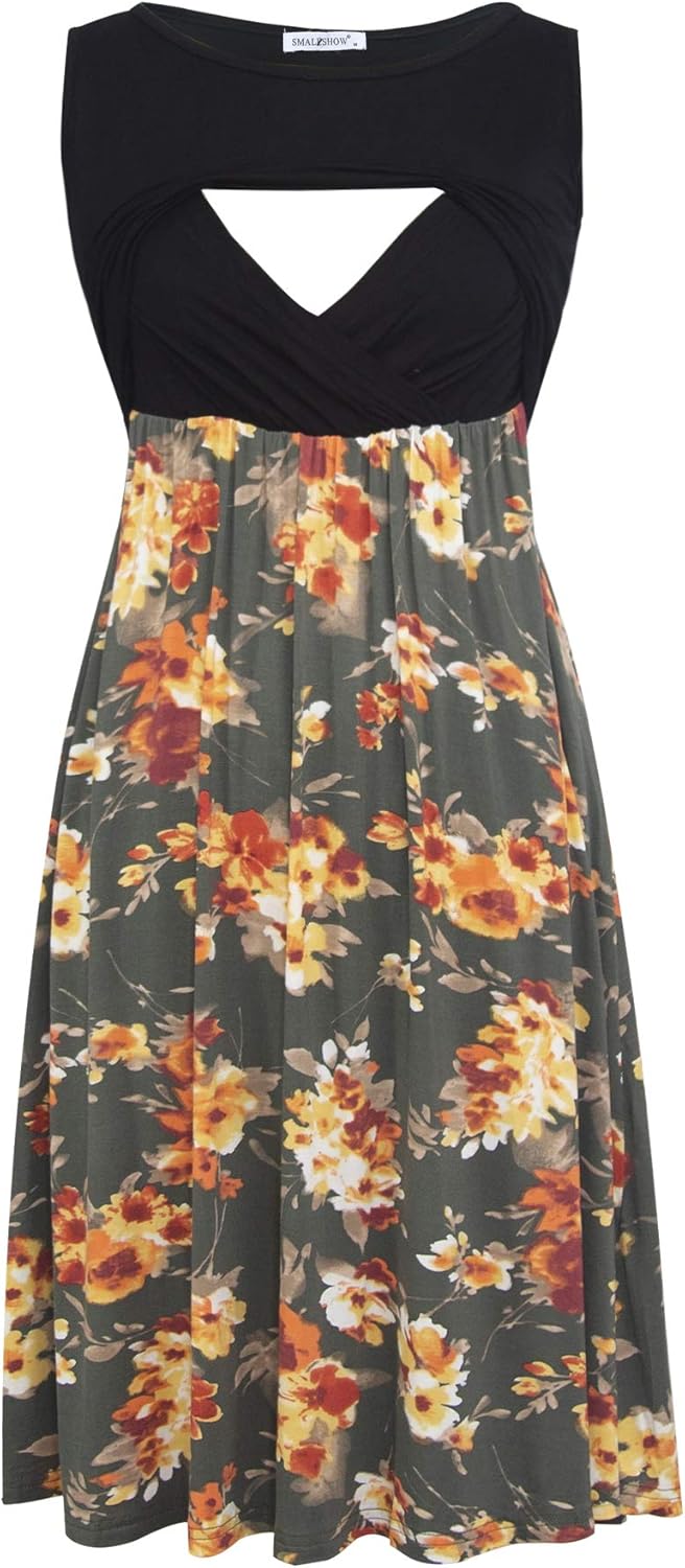 Smallshow Ärmelloses Patchwork-Umstandskleid mit Taschen für Frauen S Svp089, S Svp089
