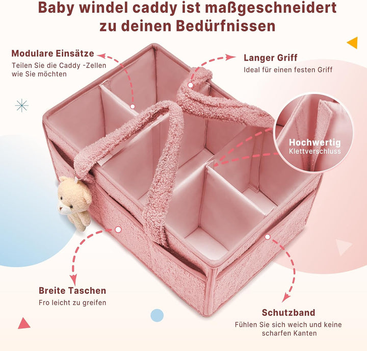 Baby Wickeltasche Organizer，Baby-Windel-Caddy Organizer für Wickeltisch，Multifunktional Tragbar Wick
