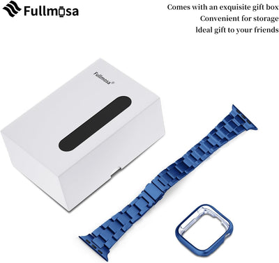 Fullmosa für Apple Watch 9 7 Armband 45mm Series 8 6 SE/SE2 44mm mit Uhrengehäuse, Rostfreier Edelst