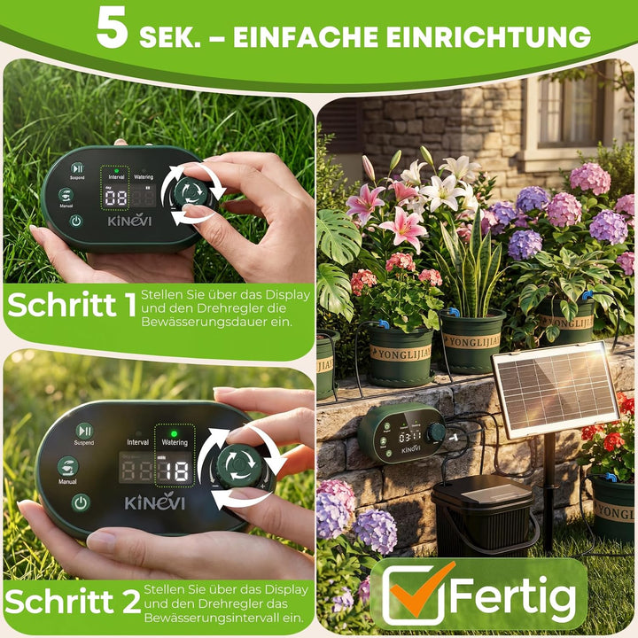 Solar Bewässerungssystem, Garten Automatisches Bewässerungs mit 22 Modi Timer, 15M Schlauch &amp; 15 Tro