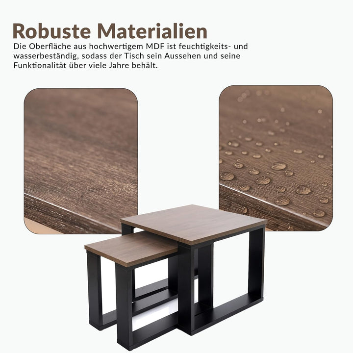 LEHMANN Wohnzimmertisch Holz, Couchtisch 2er Set in 2 Grössen, Beistelltisch Holz, Wohnzimmer Tisch