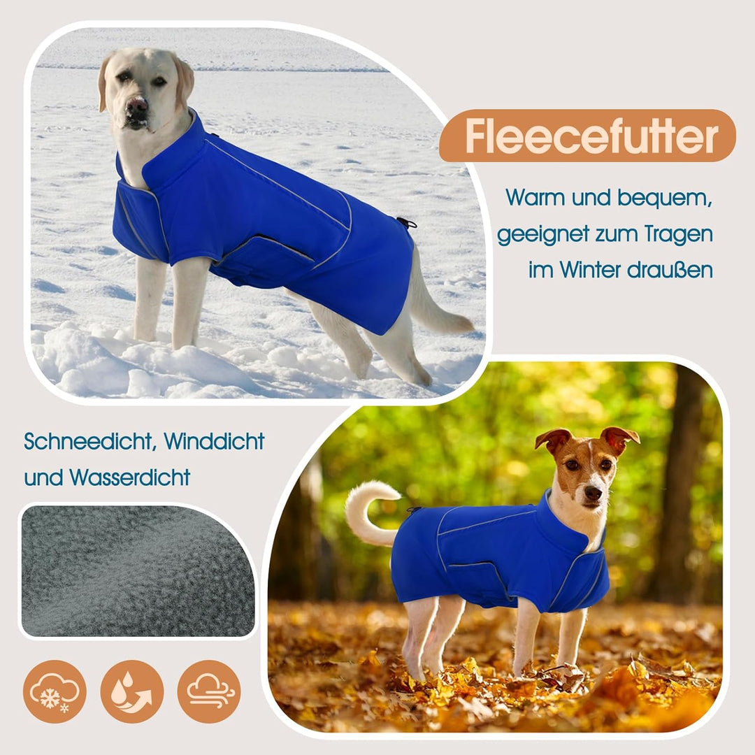Hundemantel Wasserdicht, Hundejacke Winter, Fleece Hundemantel mit Leinenloch, Reflektierend Streife