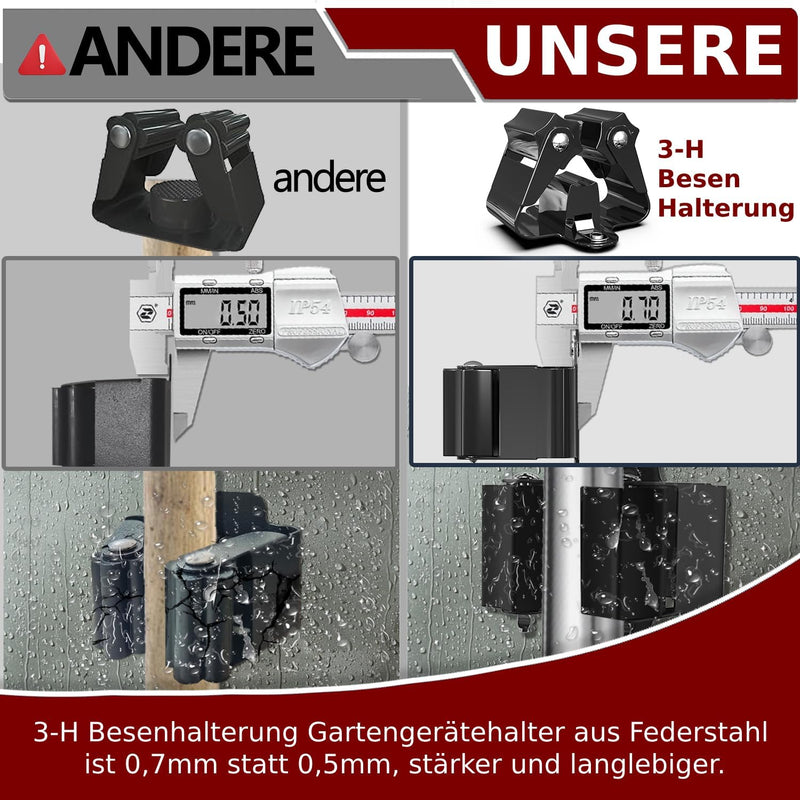 3-H 12 Stück Gerätehalter Set, Besenhalterung Wand Gartengerätehalter Besenhalter, Wandhalterung für