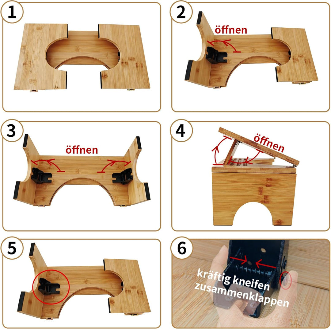 Toilettenhocker Klappbar Aus Bambus – Ergonomischer Klohocker FÜRs Badezimmer Mit 4 Gänge Neigungsve