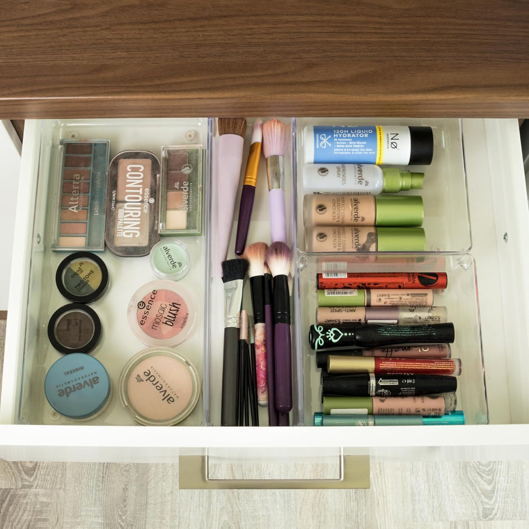 6x Schubladen Ordnungssystem 32x8 cm klar transparent 5,5 cm hoch Antislip - Organizer für Schminkti