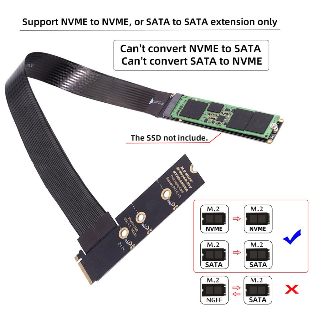 cablecc PCI-E 4.0 NVME NGFF M-Key Stecker auf Buchse, Verlängerung, 30 cm, rechtwinklig, Typ PCI-Exp