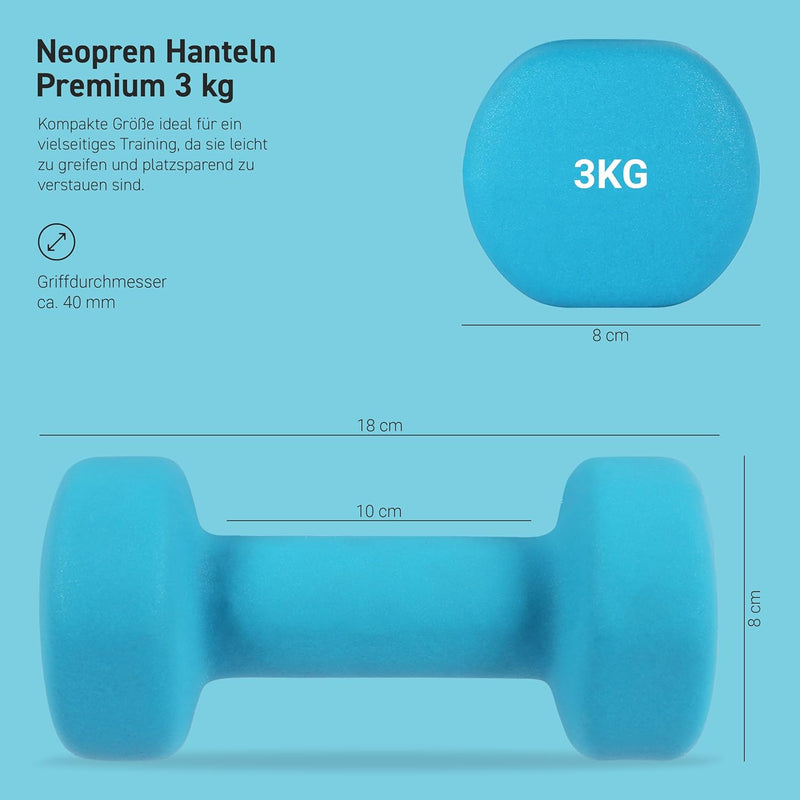 MSPORTS Kurzhanteln 2er Set Neopren 0,5-5 kg Paar inkl. Übungsposter | Hantelset 3 kg - Blau, 3 kg -