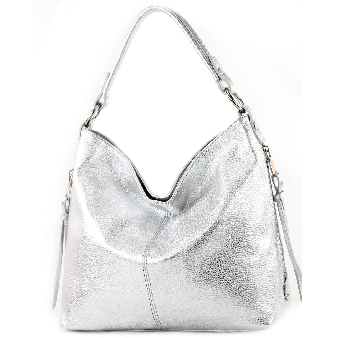 modamoda de T160 Damen Leder Schultertasche Gross, handmade in Italy T160 Silber, T160 Silber