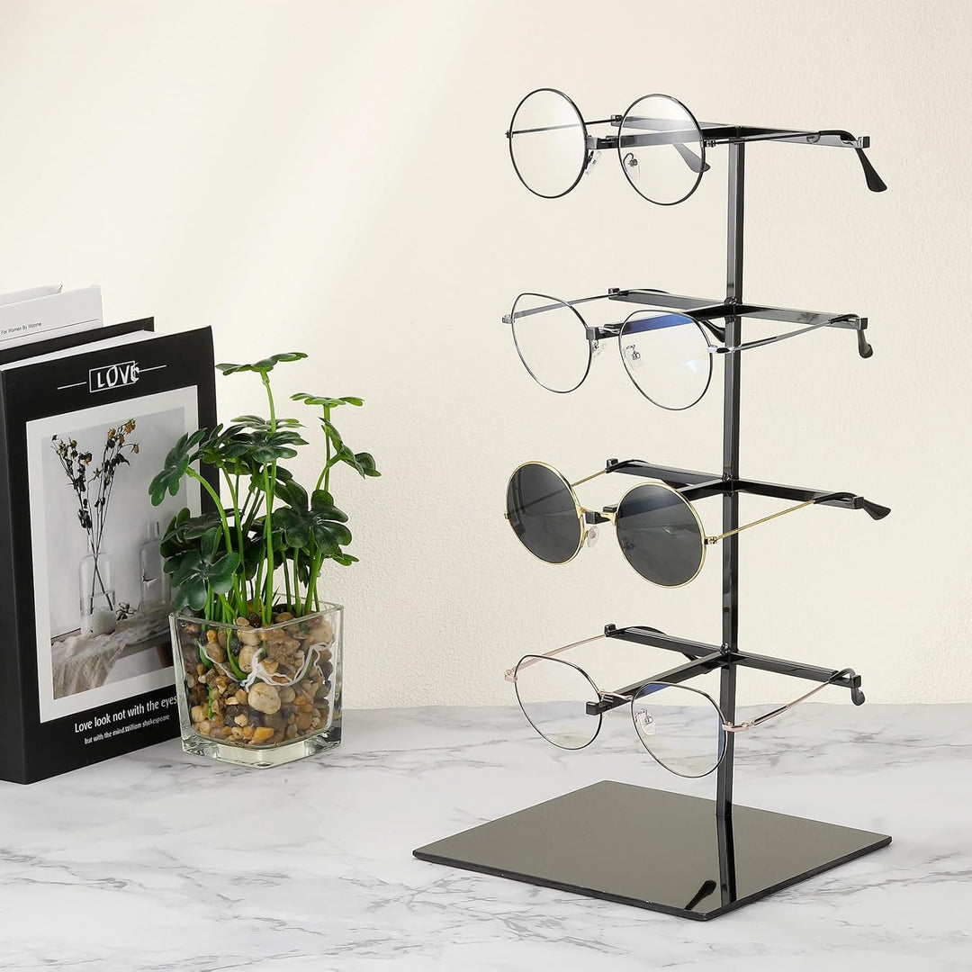 QUARKZMAN Brillenständer, Edelstahl Sonnenbrillen Aufbewahrung Display Ständer, 4 Stufiger Brillenau