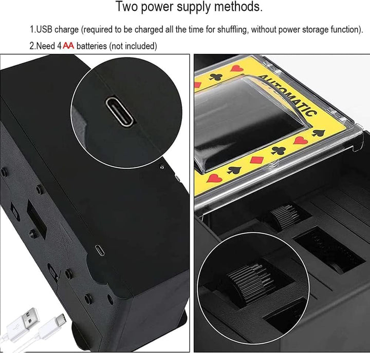 Automatischer Kartenmischer für 2 Decks - USB-C & Batteriebetrieb, Elektrischer Kartenschlucker für