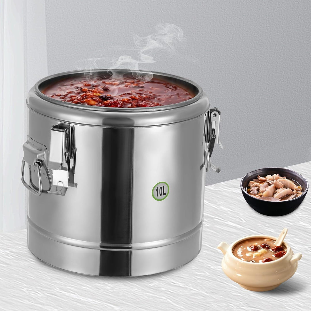 10L Isolierter Suppenbehälter aus Edelstahl 304 mit Deckel, Thermobehälter für warmes Essen gross, i