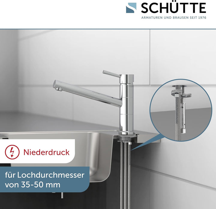 SCHÜTTE 33790 UNICORN Niederdruck-Küchenarmatur 150° schwenkbar, Wasserhahn für die Küche mit Anti-N
