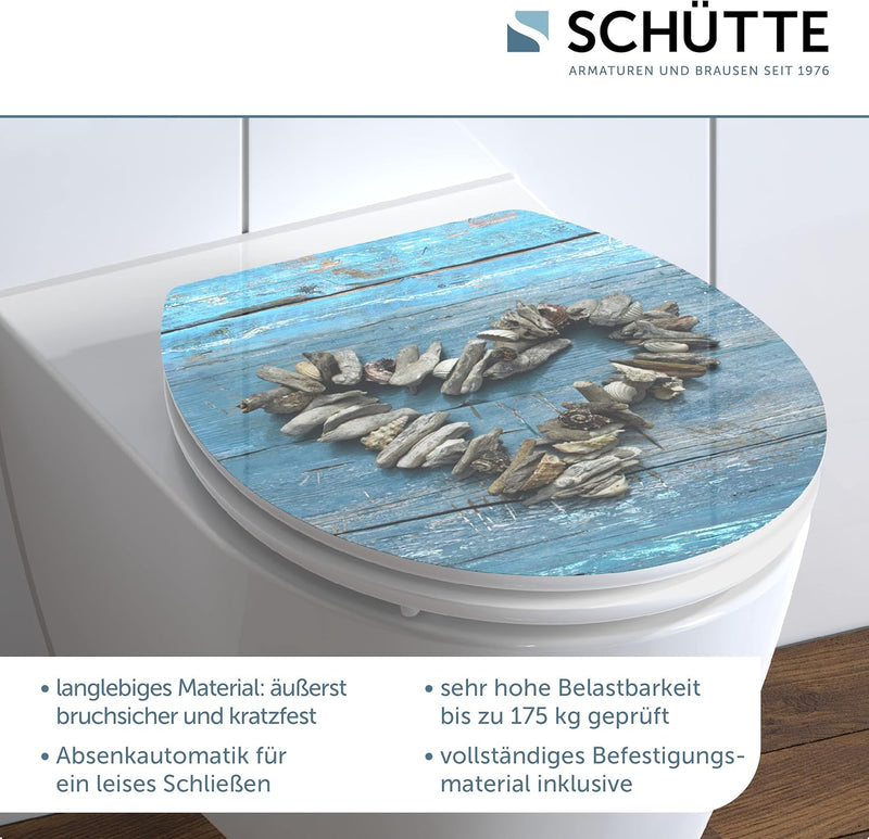 SCHÜTTE 80540 HG MDF-Holzkern High Gloss WC-Sitz SHELL HEART mit Absenkautomatik, Motiv, Shell Heart