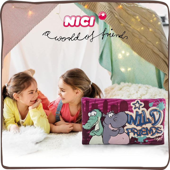 NICI Kuschelkissen Krokodil und Nilpferd – Nachhaltiges Kuscheltierkissen für Mädchen, Jungen & Baby