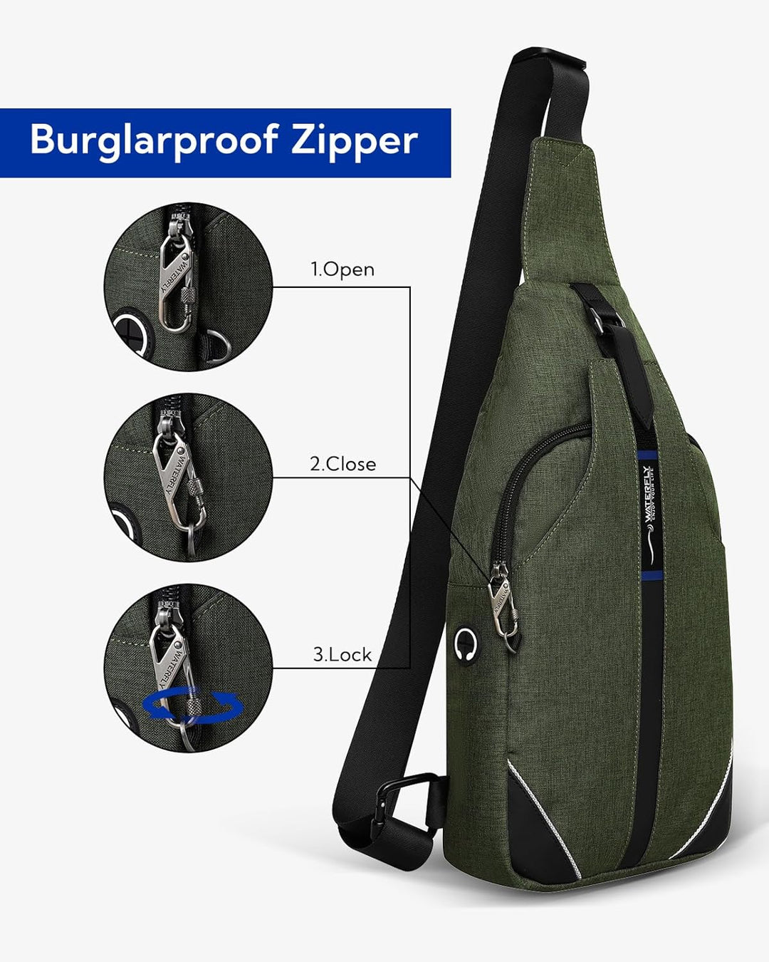 WATERFLY Anti-Diebstahl Sling Bag für Damen und Herren Brusttasche Hippie Crossbody Bag Multipurpose