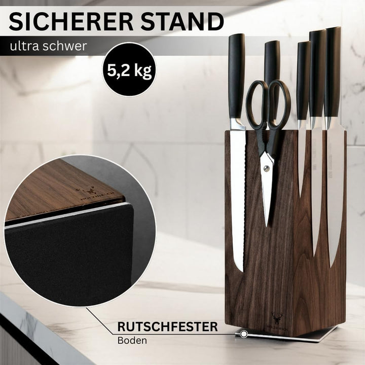 Messerblock ohne Messer magnetisch [Premium] | 360° drehbar | 5,2 kg extra schwer | Rutschfeste Edel
