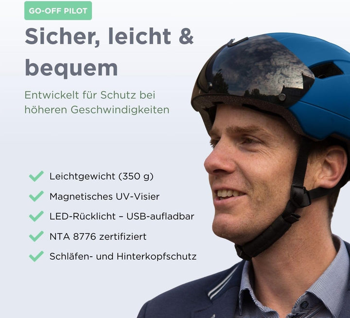 GOOFF Pilot S-Pedelec Helm - Schutz für schnelle E-Bike Fahrten – Fahrradhelm mit Visier und Licht –