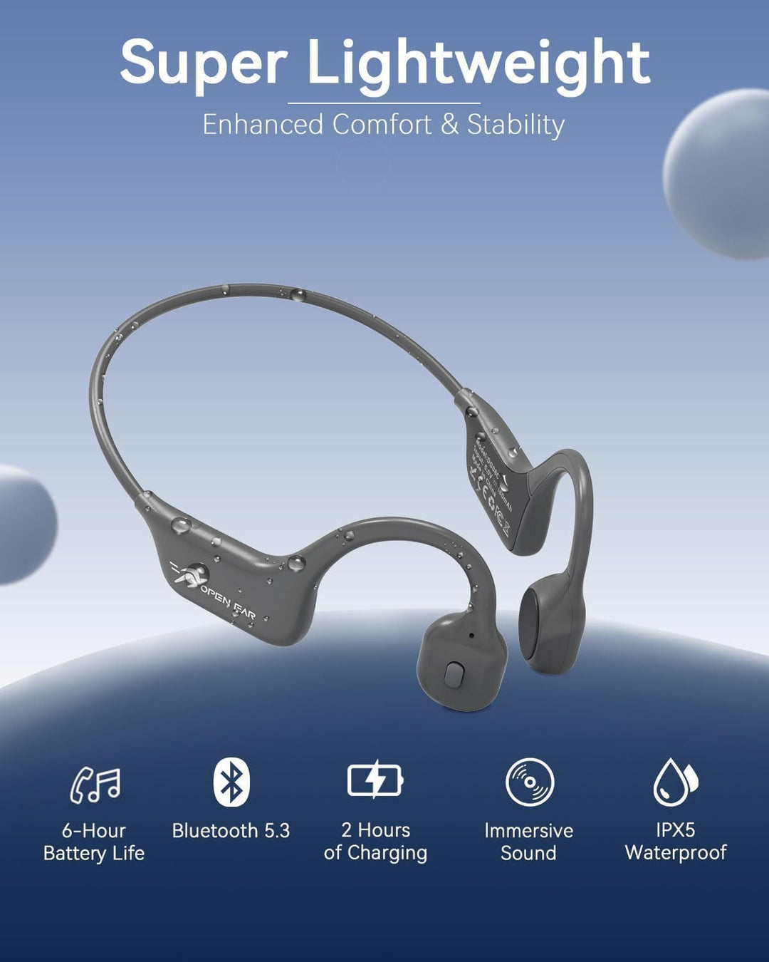 ANSTEN Knochenschall Kopfhörer Bluetooth 5.3, Open Ear Bone Conduction Headphones Kabellos mit Lange