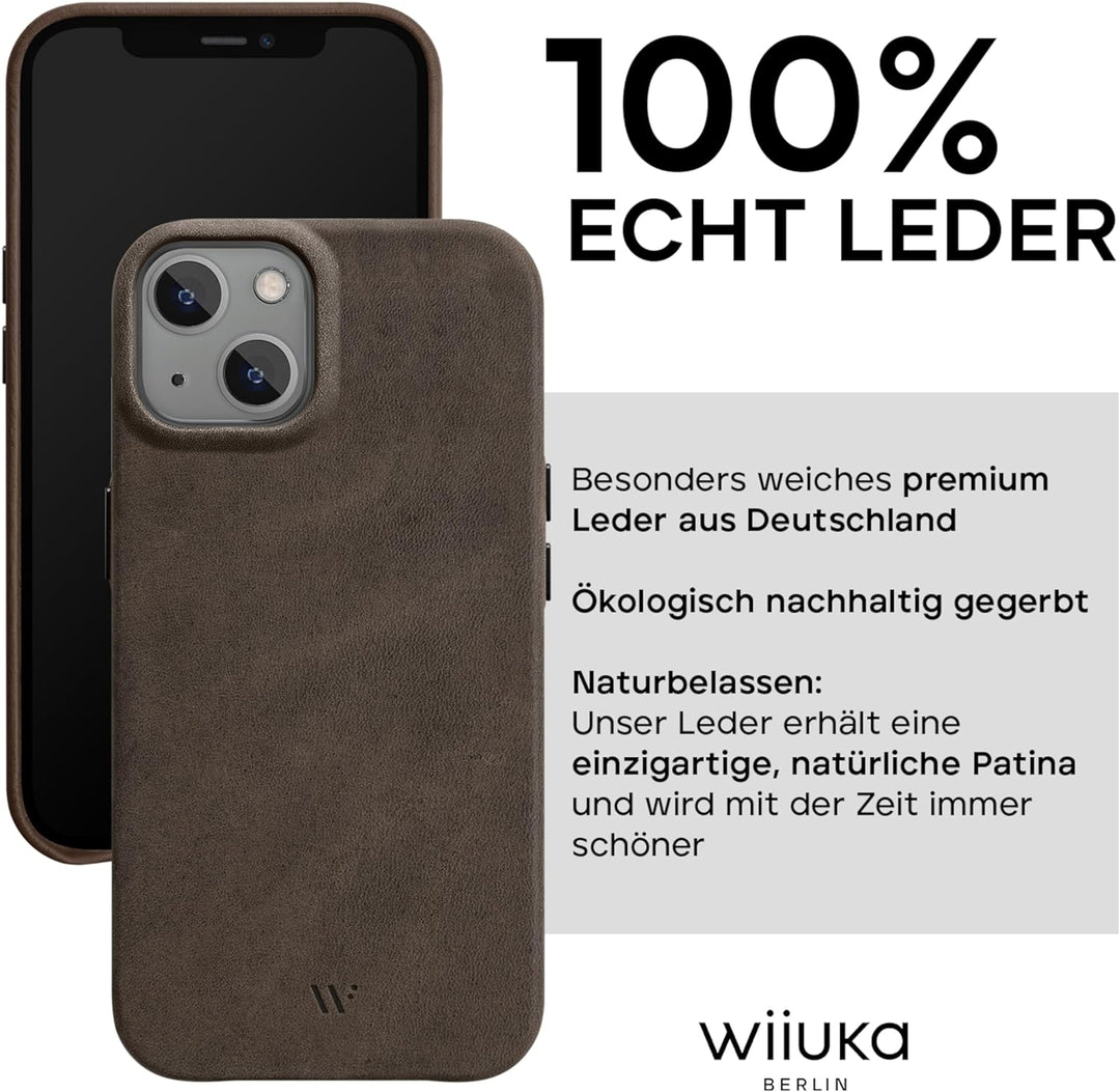 WIIUKA Hülle für iPhone 14 Plus, Leder aus Deutschland, Lederhülle extra Dünn, Premium Handyhülle, C