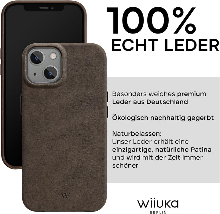 WIIUKA Hülle für iPhone 14, Leder aus Deutschland, Lederhülle extra Dünn, Premium Handyhülle, Case,