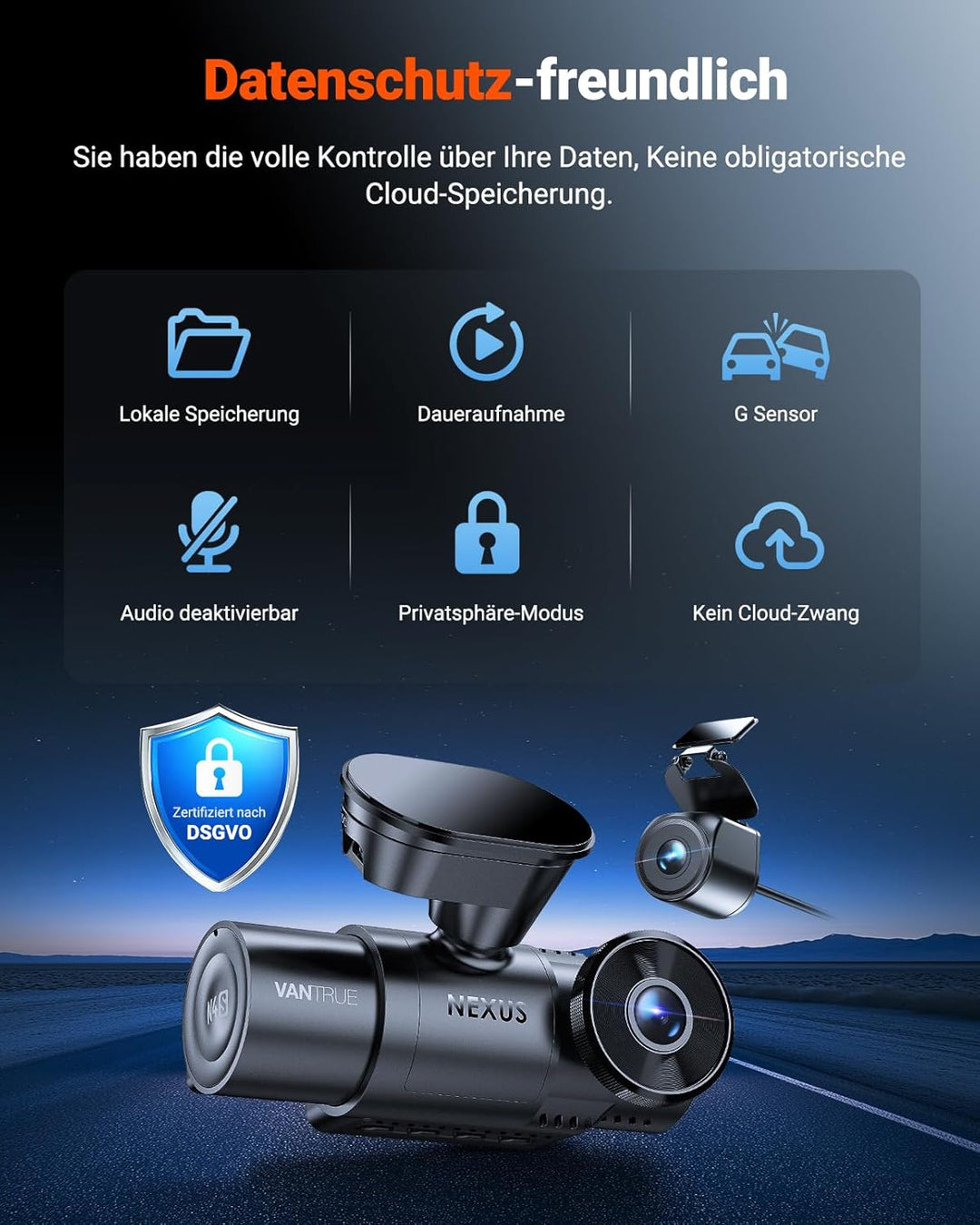 VANTRUE N4S 3 Lens STARVIS 2 Dashcam Auto, 5GHz WiF GPS 1944P+ 1440P+ 2.5K Dash Cam, 3 Channel HDR N