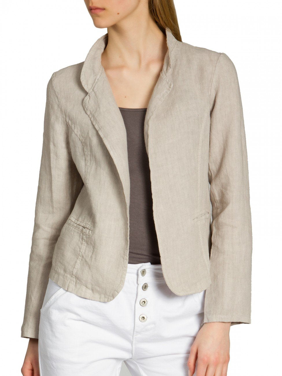 Caspar BZR004 kurzer Damen Leinen Sommer Blazer M Beige, M Beige