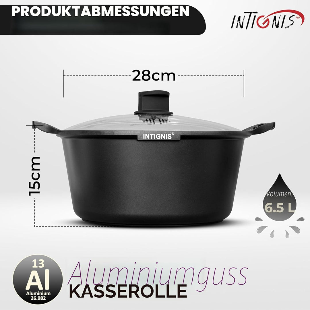 Premium Kochtopf beschichtet mit Glasdeckel – Kasserolle für alle Herdarten inkl. Induktion, schwere