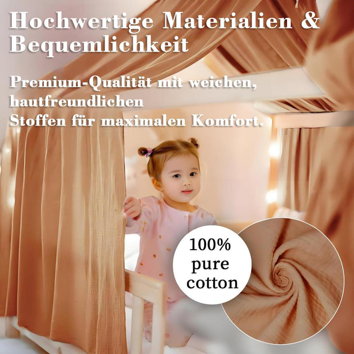 Hausbett Himmel, Hausbett Deko Set, 100% Bio-Musselin Baumwolle, Stoffhimmel für Hausbett Deko Mädch