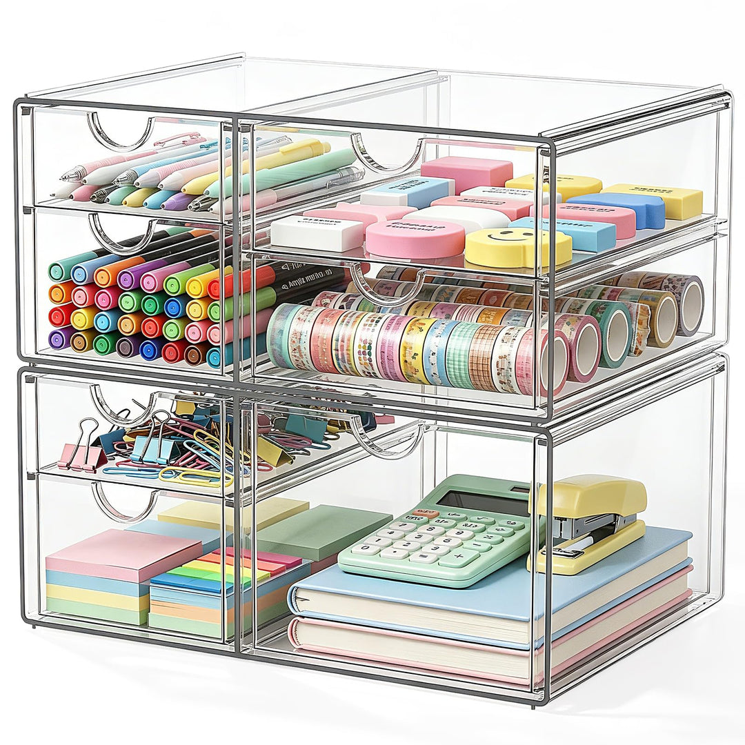 GoMaihe Acryl Schreibtisch Organizer mit 7-Schubladen: 2 Stücke Schubladenbox | Durchsichtig Schmink
