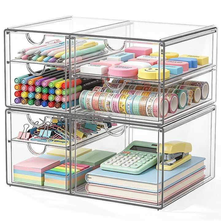 GoMaihe Acryl Schreibtisch Organizer mit 7-Schubladen: 2 Stücke Schubladenbox | Durchsichtig Schmink