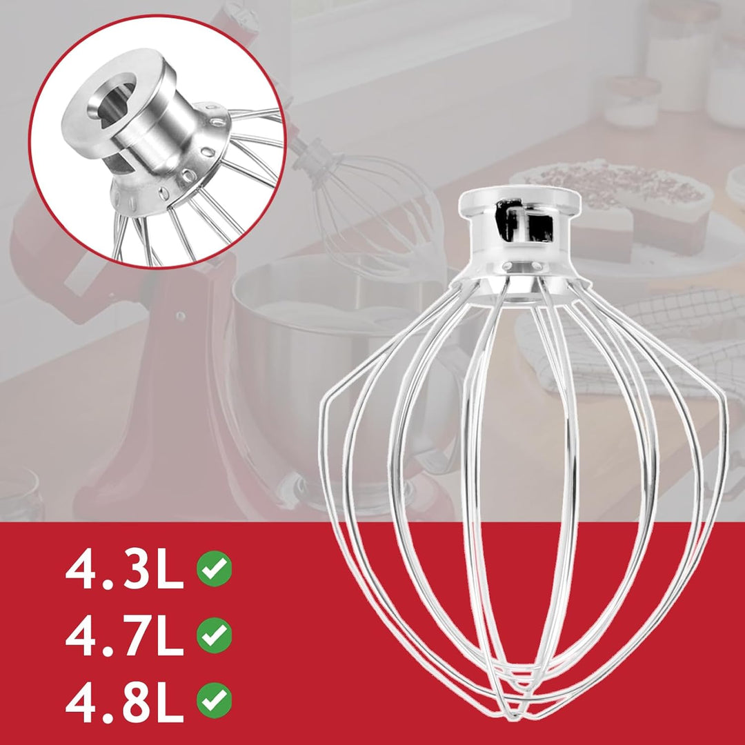 SPARES2GO Schneebesen Typ K45WW 6 Draht für KitchenAid 4,3L 4,7L 4,8L Neigungskopf Standmixer K45 K4