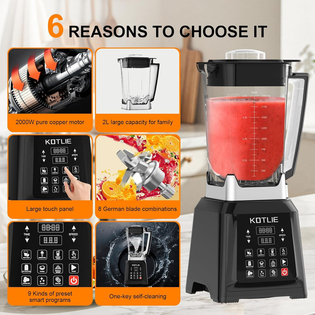 KOTLIE NY-8088EJA Tisch-Haushaltsmixer, 2L-Grossraumbehälter, 7 Lebensmittel-Funktionen, mit Selbstr