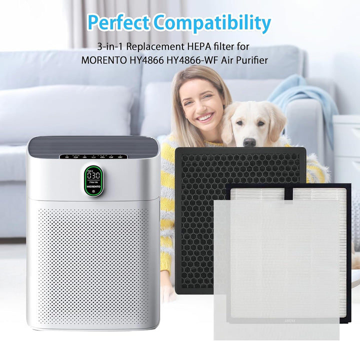 HY4866 Ersatzfilter für MORENTO HY4866 HY4866-WF Luftreiniger, 3-in-1 H13 HEPA Filter + Aktivkohle +