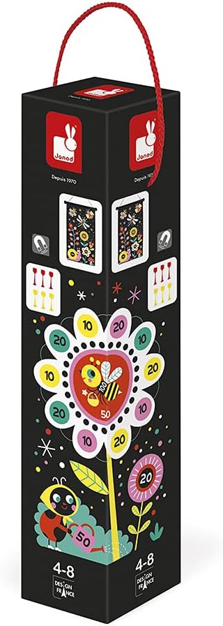 Janod - Magnetisches Dartspiel mit Garten-Motiv, doppelseitig, Geschicklichkeitsspiel, zum Erlernen