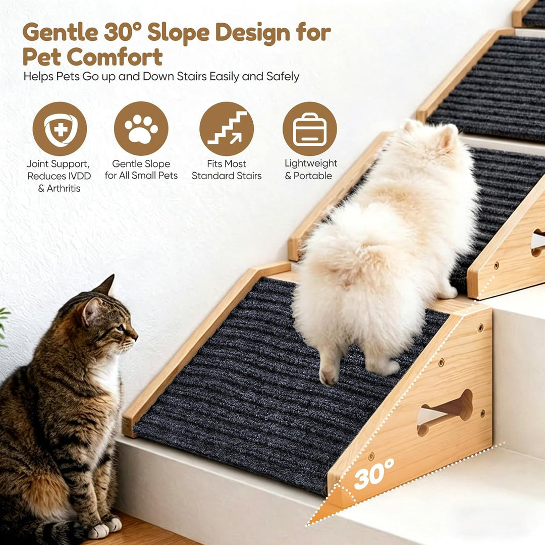 4 Stück Hundetreppe für Kleine Hunde Hunderampe für Treppen aus Holz | Rutschfeste Hunde Treppe mit